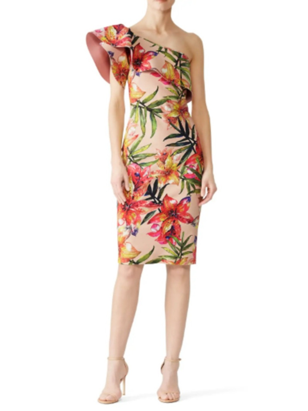 Chiara boni la petite robe couture one shoulder tropical ruffle dress elisse
